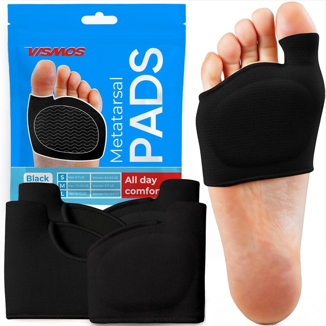 4 Original Metatarsal Pads for Women & Men  Ball of Foot Cushions for Pain & Pressure Relief  Soft Gel Inserts for Metatarsalgia, Mortons Neuroma & Callus Support (4 Sleeves / 2 Pairs) (Large, Black)
