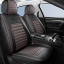 Car Seat Cover,Breathable Horizontal Stripes Faux Leather Automotive Seat Covers,Universal Auto Seat Covers for Cars Sedans SUV Pick-up Truck(Style2,2 PCS Front Seat,Black+Brown)