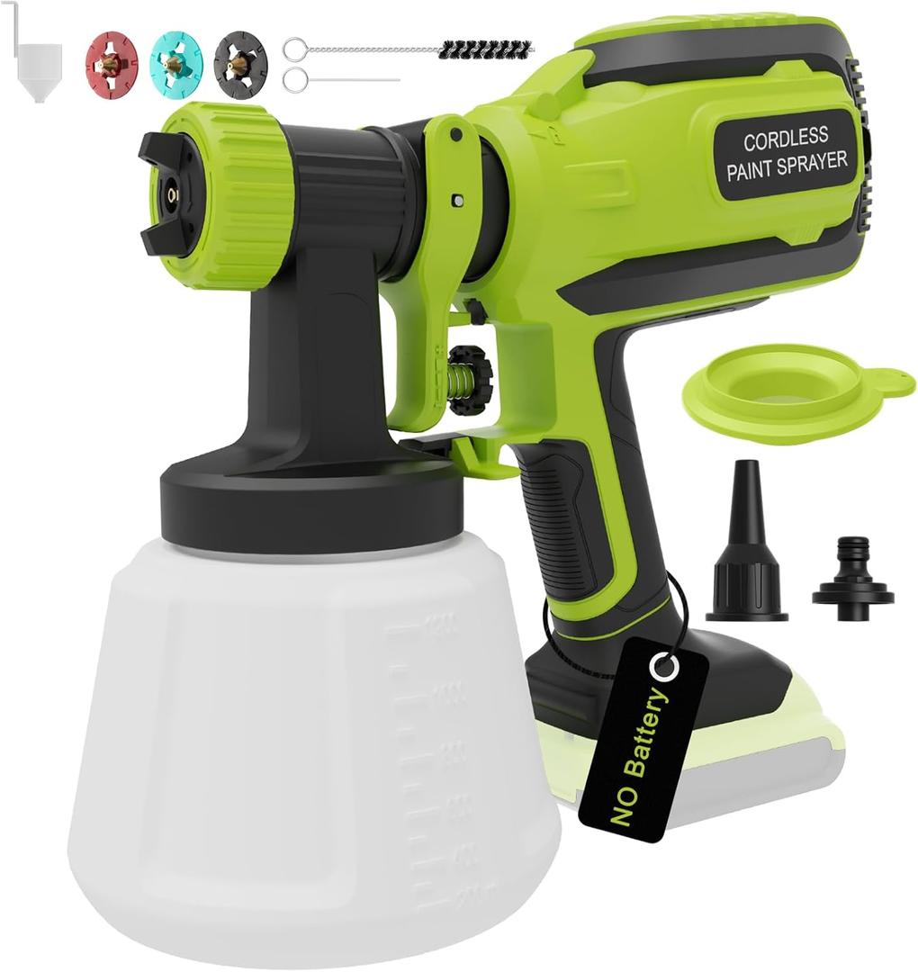Cordless Paint Sprayer for Dewalt 20V Battery, Portable Wireless Spray Paint Gun with 1200ML Container, Easy to Clean,3 Patterns for Fence House Wood Ceiling etc. DL05 Green (Battery Not Included)
