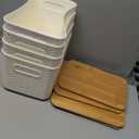 Ohmlove 4 Packs Storage Bins with Bamboo Lids - Plastic Storage Containers with Lids Stackable Storage BoxStorages Baskets for Organizing Desktop Closet Playroom Classroom Office,White