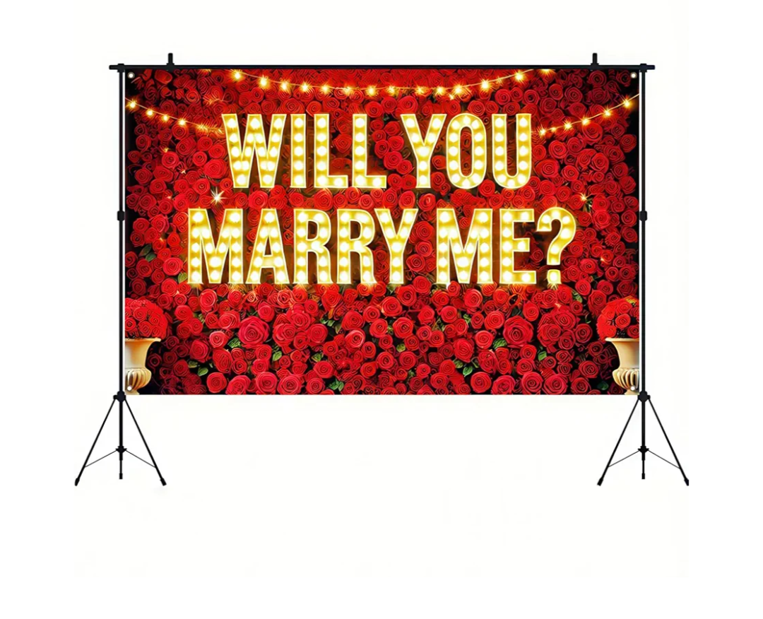 BlissYard Valentines Day Backdrop banner 71x43 inch Will You Marry Me Banner Romantic Valentines Day Backdrop Valentine's Day Wedding Anniversary Banner Valentines Day Backdrop Decorations