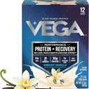 Vega Protein + Recovery, Vanilla  30g Vegan Protein, Dairy & Gluten Free, Probiotics, NSF Certified, 12 x 1.6 oz (12 Servings) (EXP 08/02/27)