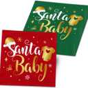 Santa Baby Shower Decorations Napkins, 40Pcs Red and Green Christmas Shower Paper Napkins for Xmas Winter Holiday Baby Shower Party Supplies