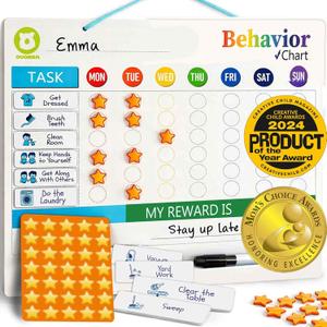 QUOKKA Magnetic Chore Chart for Kids - Reward Behavior Chart for Kids at Home - Dry and Erase Routine and Responsibility Schedule Board - Sticker Toddler List with 48 Magnets & 49 Stars (1. Original)