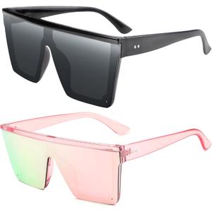FEISEDY Oversized Sunglasses Mens Womens Flat Top Square Trendy Visor Shades UV400 B2470