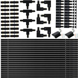 65.6FT H Track Lighting Rail Kit, Black H Type Track Lighting Rails with Floating Canopy Connector, I&L&T Connector, End Caps and Live End Feed for 120V H Style 3-Wire Heads