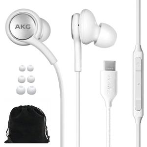SAMSUNG AKG Earbuds Original USB Type C in-Ear Earbud Headphones with Remote & Mic for Galaxy S23 Ultra, A53 5G, S22, S21 FE, S20, Note 10, 10+, S10 Plus - Braided - Includes Velvet Pouch - White