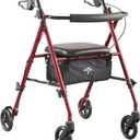 Medline Rolling Walker, 6 in Wheels, 250 lb Weight Capacity, Burgundy