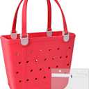 Juyeesm Medium Beach Bag, Waterproof Rubber Beach Bag, Washable Open Tote Bag Durable Tote Travel Bags for Outdoor Sport