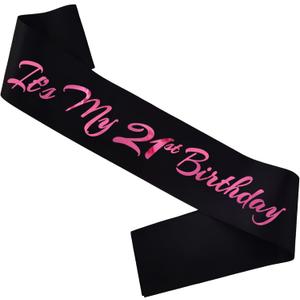 It's My 21st Birthday Sash, Black Pink Birthday Sash for 21st Bday Party Supplies, Gifts for Girls Bday Party Favors