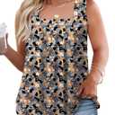 3X Tank Tops for Women Plus Size Loose Fit Sleeveless Shirts Cute Square Neck Tunics Floral Print YH003 (Black, XXXL)