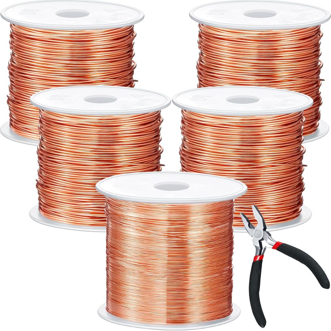 Funrous 5 Rolls 5 Size Jewelry Wire 18, 20, 22, 24, 26 Gauge Copper Wire Kit Jewelry Beading Bendable Craft Metal for Making Crafts, Sculpting with a Pliers (Copper)