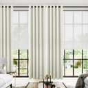 KOUFALL Drapes for Living Room,Half Blackout 72 Inch Wide 96 Inches Long Curtains 2 Panel Set with Rings Top,Natural Linen Color (Cream Beige)