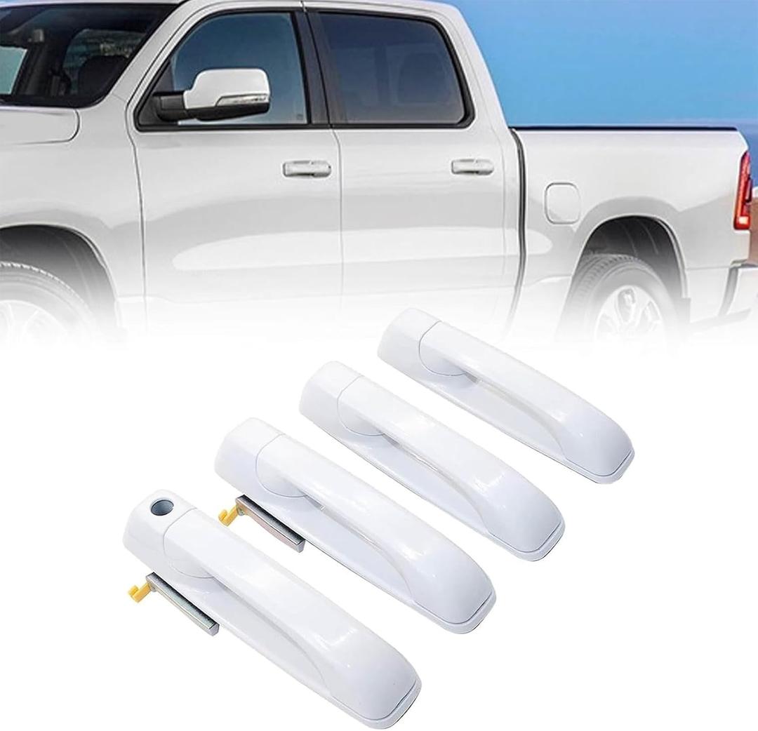 FZJDSD Exterior Door Handles,4PCS Front and Rear LH & RH Bright White (PW7),1GH21GW7AF 1GH18GW7AD Compatible with Dodge Ram 1500/2500/3500 2012-2018# 1GH19GW7AB 1GH19GW7AD 1GH21GW7AB 1GH21GW7AD