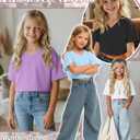 4 Pack Girls Crop Tops Teens Athletic Workout Tees Summer Loose Fit V Neck Short Sleeve T Shirts for Kids Ages 5-14