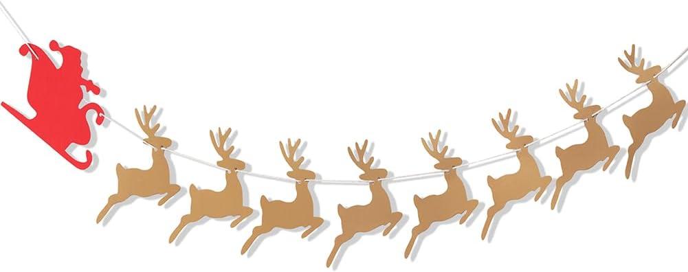 4 x Sleigh And Reindeer Banner - Christmas Santa In His Sleigh With Reindeer Garland, Merry Christmas Party Decoration