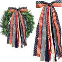 Large Patriotic Star Ribbons Bow for Wreath, Red White Buffalo Plaid Fabric Ribbons Set Assorted Lace Ribbon 4th of July Clip-On Wreath Sash Ribbon Bundle for Patriotic Indoor Outdoor Decor