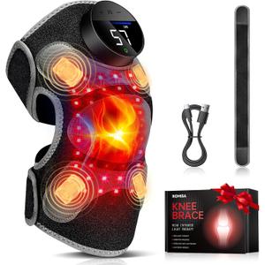 Upgraded PRO Red Light Therapy Knee Brace & 4 Vibration Massage - Rechargeable Controller, 660nm&850nm Red Light Therapy Heated Device for Knee/Elbow/Shoulder
