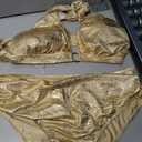 OYOANGLE Women's Plus Size Metallic Swimsuits Ring Linked High Waisted Bikini Set Halter Bathing Suits (Gold, XXL)