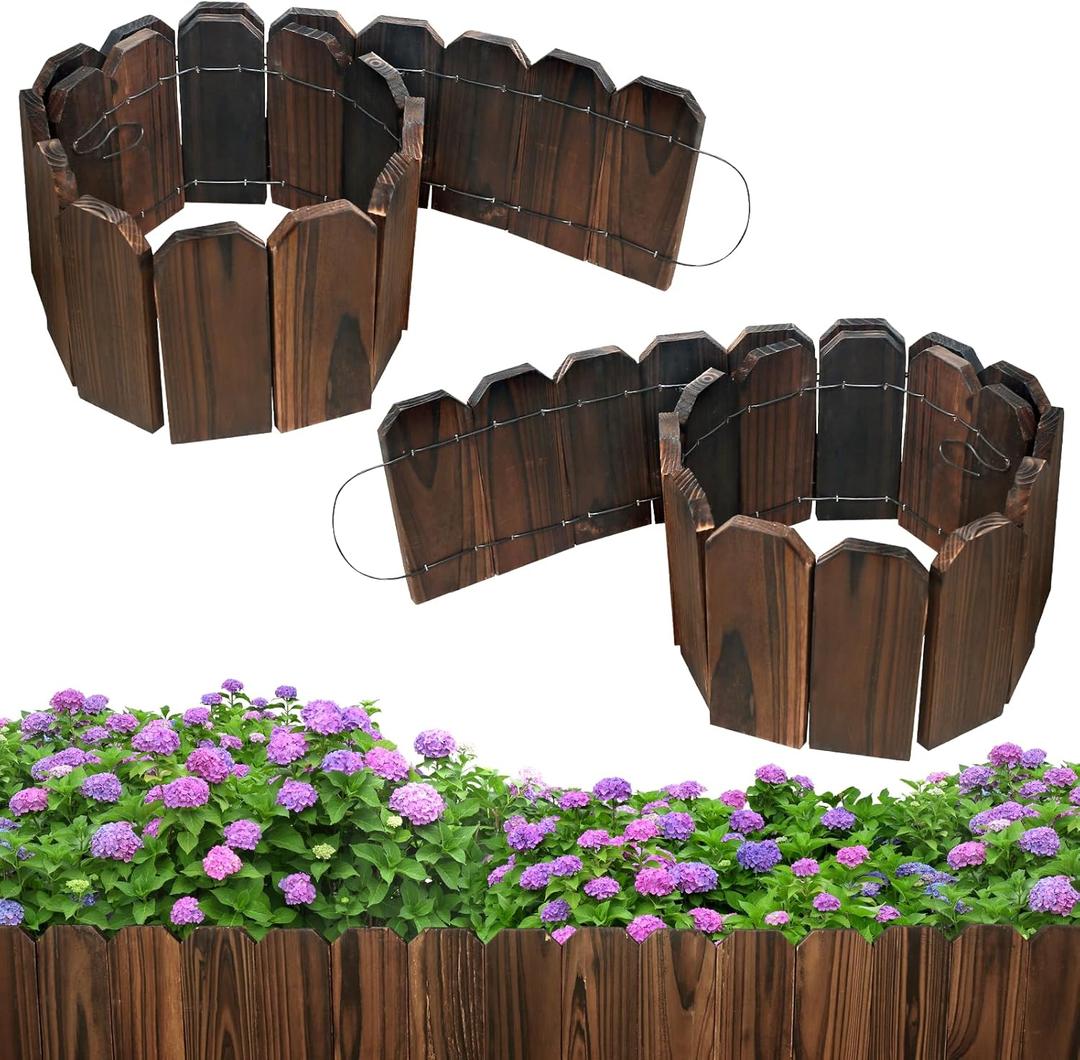 Mulctun Wood Garden Edging - 5.9" H X 47" L Sturdy Wooden Landscape Edging, Small Flower Bed Edging Borders, Decorative Wooden Garden Fence for Yard Flower Bed Lawns Pathway Tree (2 Packs)