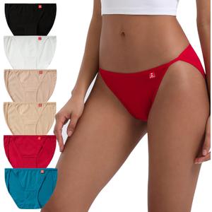 INNERSY Women's High Cut String Bikini Panties Stretchy Sexy Cotton Underwear 6-Pack (Large)