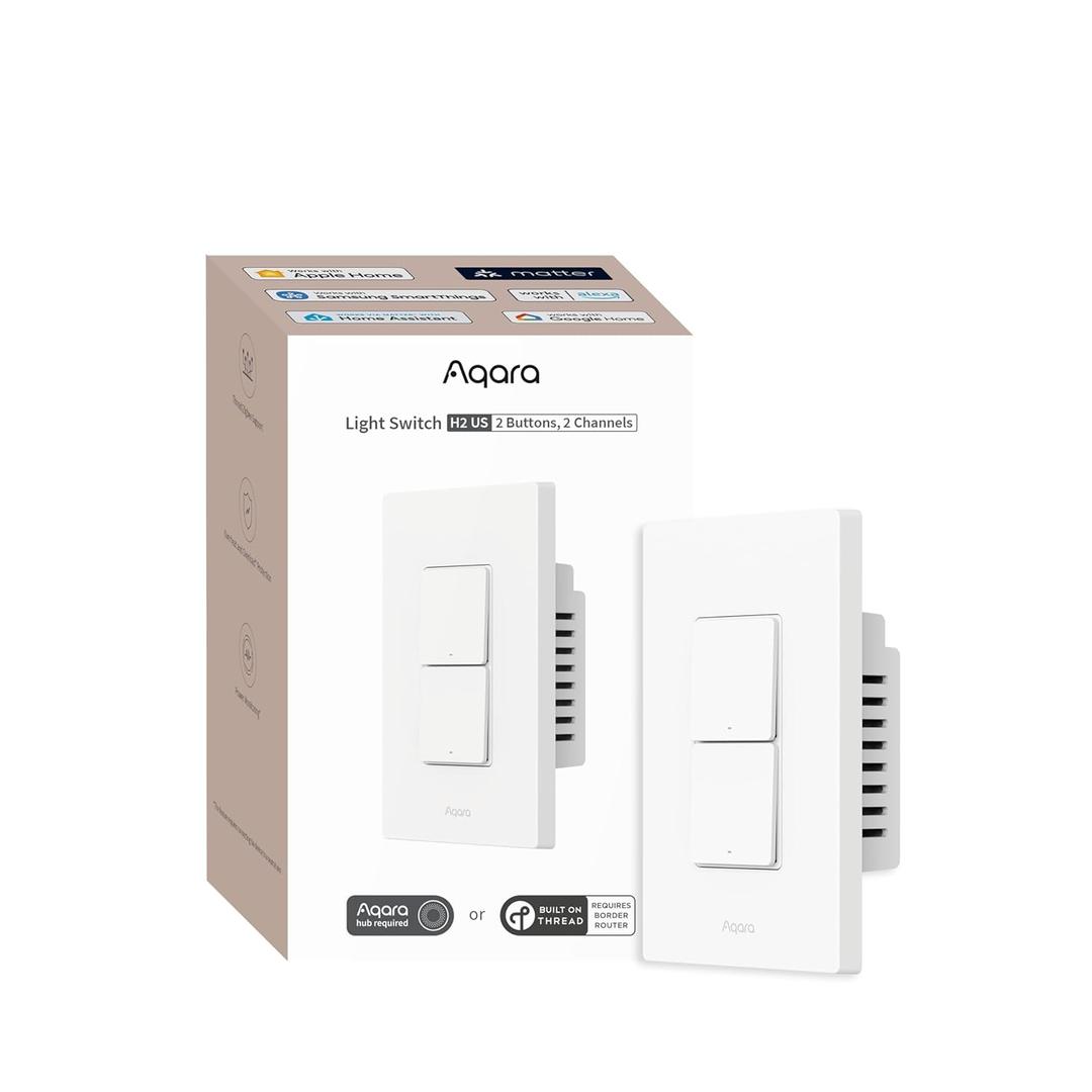Aqara Smart Light Switch H2 (2-in-1 Neutral, 2 Buttons, 2 Channels), Thread/Zigbee Protocol, Wall Switch for Smart Home, Supports Apple Home, Google, Alexa, Matter Over Thread