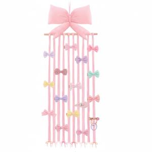 Long Bow Holder for Girls Baby Pink Bow Hair Bows Clip Organizer 31.5 Inch Baby Hair Accessories Storage Display Hanging Decor for Girls Nursery Room Bedroom Living Room