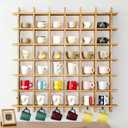 Oversize Coffee Mug Display Rack, 41 x 41 Inch,Holds 48 Cups | Solid pine wall-mounted mug rack with torched finish, 36 cubbies, 6 top spaces and 6 hooks for organized 48-cup display