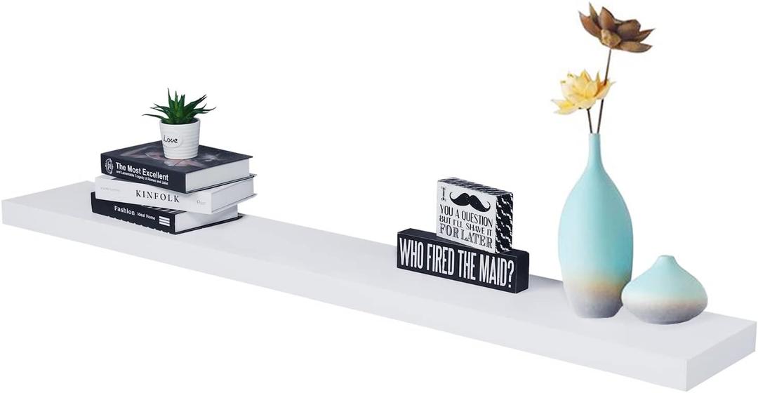 WELLAND Mission Floating Shelf, Wall Mount Shelving, Wood Modern Display Shelves, Bookshelves,for Living Room Kitchen, Approx 60-inch Length by 2-inch High, White (59 7/8" x 9 1/4" x 2")