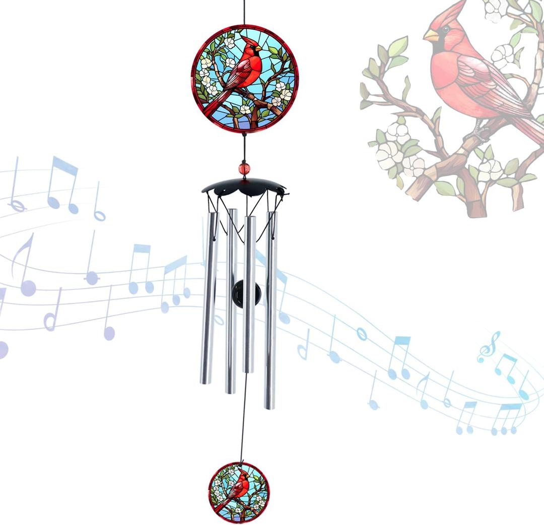 Wind Chimes for Outside 26" Cardinal Wind Chimes Outdoor Home Patio Garden Decor Windchimes Outdoors Gift Ideas for Women Mom Grandma Sisters