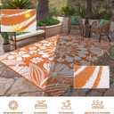 Ileading Outdoor Plastic Straw Rug 8x10ft Funny Floral Style Reversible Patio Area Rugs Waterproof Non Shedding Portable Carpets for Rv Outside Deck Pool Beach Picnic Camping (Orange)
