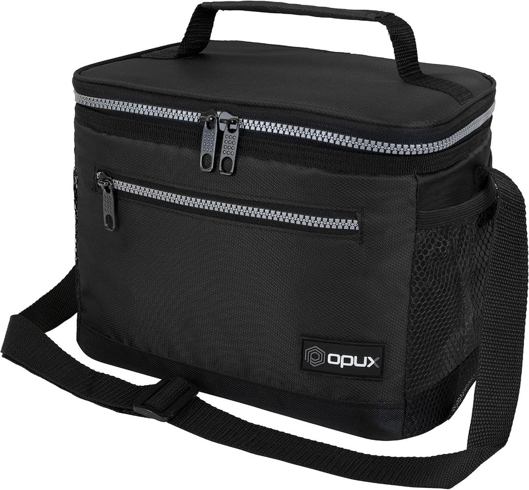 opux Insulated Lunch Box Men Women, Lunch Bag for Work School, Leakproof Soft Cooler Tote Adult, Large Lunch Pail Kids Boys Girls, Picnic Beach Food Bag with Shoulder Strap, Black Medium