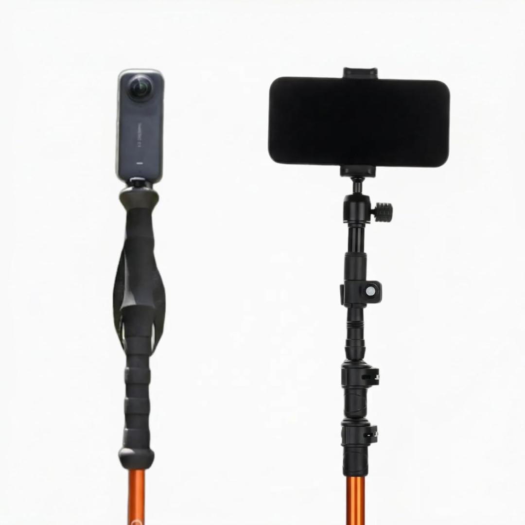 Selfie Trekking Pole – Ultralight 7075 Aluminum Hiking Poles with Built-in 1/4” Mount, Selfie Clamp, Tripod & Camera Kit – Adjustable Flip-Lock Walking Stick for Men & Women