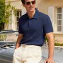 PJ PAUL JONES Polo Shirts for Men Short Sleeve Textured Knit Polo Fashion Summer Shirts Old Money Clothes Navy Blue (M)