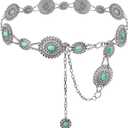 Women's Concho Chain Belt Western Cowgirl Metal Waist Chain Belt for Dress (S: 41.3 in/105 cm)