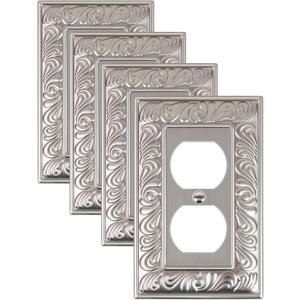 4-Pack Duplex Outlet Cover Plate, Paisley Pattern Satin Nickel Metal Wall Plates for Electrical Outlets, 1 Gang Receptacle Cover, Pearls Decorative Switch Plates and Outlet Covers
