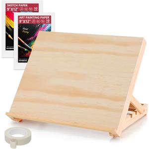 Tabletop Easel for Painting, 13.8"x11.4" Adjustable Portable Art Easel Includes Art Painting Papers, Sketch Papers and Masking Tape, Pinewood Drawing Board for Canvas, Books and Artwork
