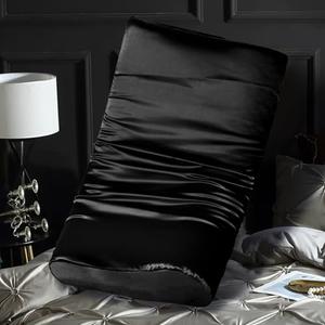 Satin Pillowcase for Contour Memory Foam Pillows, 24" x 14" x 5.1"/3.5" Cervical Pillow Case, Soft Pillow Cover for Sleeping Pillows (Black)