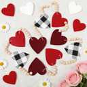 Valentine's Day Garland, 2 Packs Red Pink Heart Felt & Wood Bead Banner, 7.5 FT Heart Garland for Home Fireplace Mantel Shelf Wall, Wedding Anniversary Party Proposal Decorations (REDBLACK)
