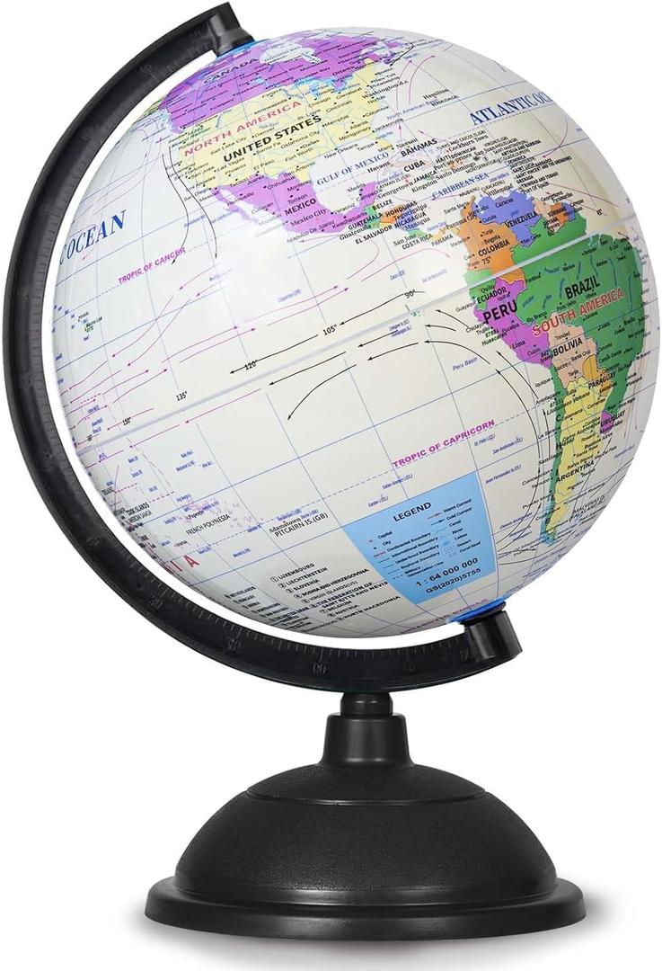 KISEER 8 Inch World Globe with Stand Rotating Earth Spinning Globe for Kids Geography Classroom Education or Decorations (White)