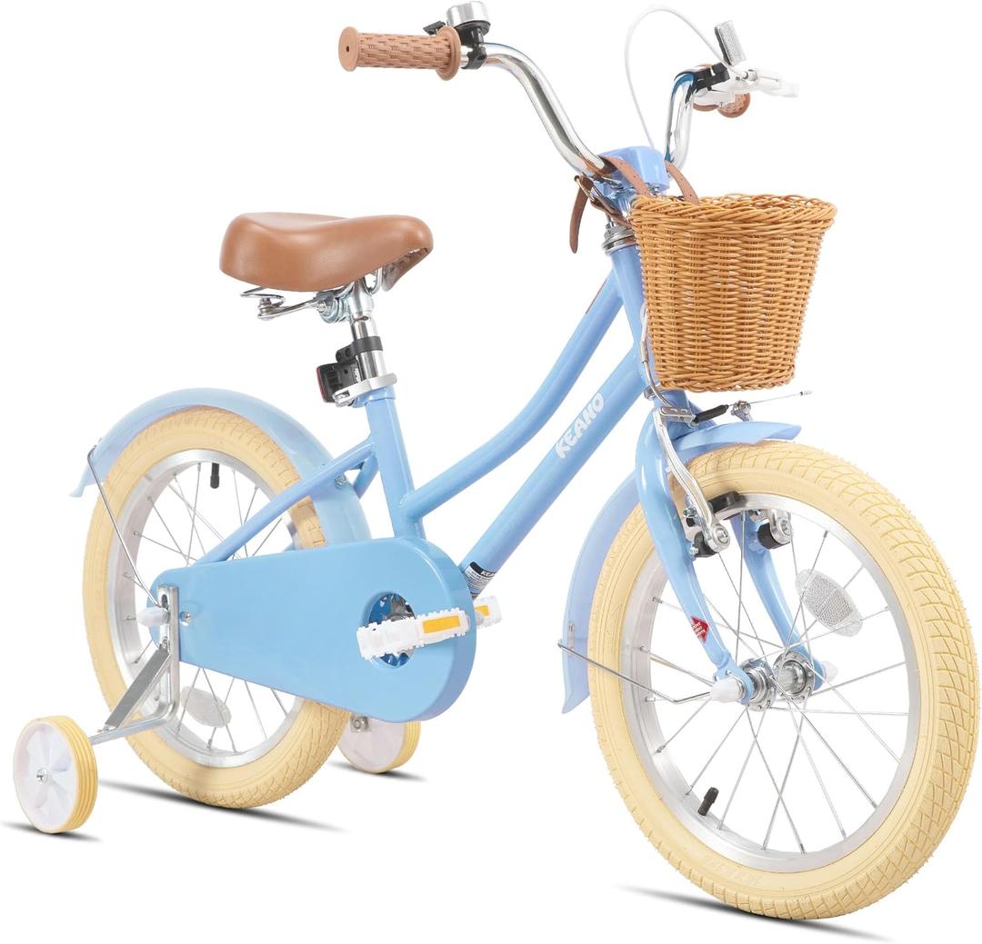 KEANO Girls Bike for 2-12 Years Old Toddlers and Kids, 12" 14" 16" 18“ Retro Style Kids Bike with Basket & Training Wheels, 20 Inch Kids' Bicycle with Kickstand, Multiple Colors