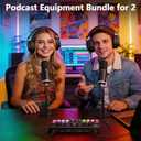 Podcast Equipment Bundle for 2, Audio Interface with 2 Dynamic XLR/USB Microphones, 2 Desktop Mic Stands and 2 Headphones, RGB, Voice Change for Vocal Recording,Podcasting,Streaming, PC Phone,TikTok