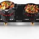 2 Burner Electric Cooktop 110V - 24 Inch Countertop Electric Stove with Handles 2000W, Two Burner Ceramic Burner with LCD Touch Screen and Knob Control, Timer, Safety Lock, 120V Plug in