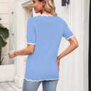 Zeagoo Women's Short Sleeve Sweater 2026 Spring Summer V Neck Lightweight Tops Dressy Blouses Business Casual Outfits (Blue, M)