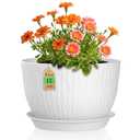 WSMKSZ 12 Inch Large Plant Pots for Indoor or Outdoor Plants, Wide Water Ripples Flower Pots with Drainage Holes & Saucer, Plastic Planters Set for Garden & Home Decor (White)