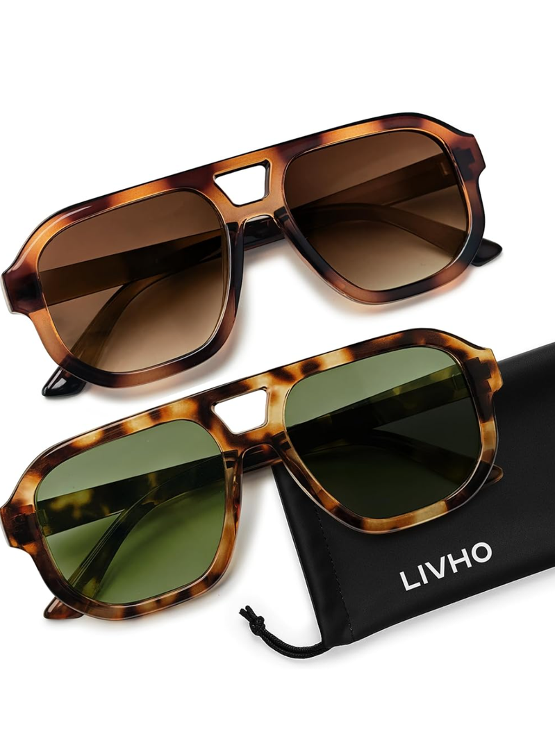 livho Trendy Polarized Square Aviator Sunglasses Women Men Square Eyewear Frame, Retro Sun Glasses for Women Men 2025 Shades