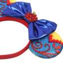 zhezesmila Shiny Mouse Ears Headband Snow White Scrunchies with Bow Princess Costume Headwear for Women Head Band Accessories for Carnival Party
