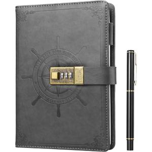 Kesote Diary with Lock, Refillable Journal with Lock Diary Organizer with Pen, Vintage Faux Leather A5 College Ruled Lined Pages Locking Journal Notebook, Grey