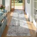 DMOYEST 3x8 Washable Runner Rug for Hallway Kitchen Low Pile - Abstract Carpet Runner for Entryway Bathroom Laundry Room Bedroom Dining Room Indoor Floor Mat - Grey Blue