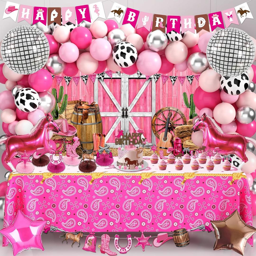 Western Cowgirl Birthday Party Decorations, Disco Cowgirl Party Decorations Include Retro Horse Rodeo Backdrop Hot Pink Tablecloth Balloon Arch Birthday Banner for Cowgirl Bachelorette Party Supplies Western Cowgirl Birthday Party Decorations, Disco Cowgirl Party Decorations Include Retro Horse Rodeo Backdrop Hot Pink Tablecloth Balloon Arch Birthday Banner for Cowgirl Bachelorette Party Supplies